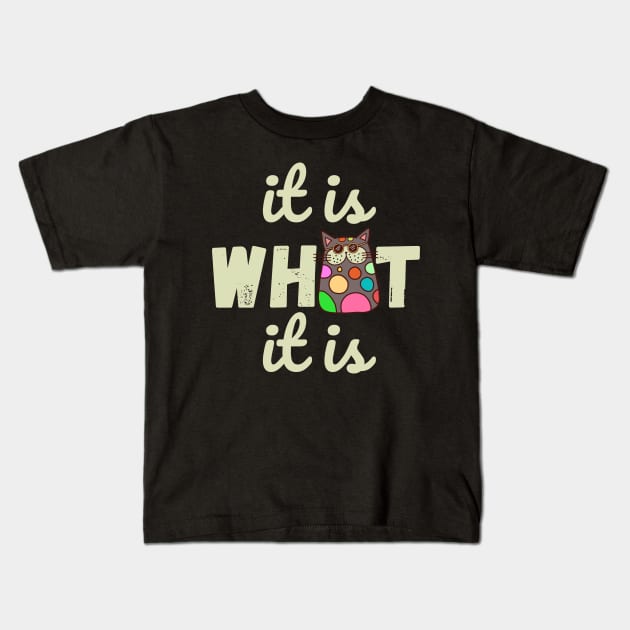 It is What It is Doodle Cat Kids T-Shirt by Teewyld